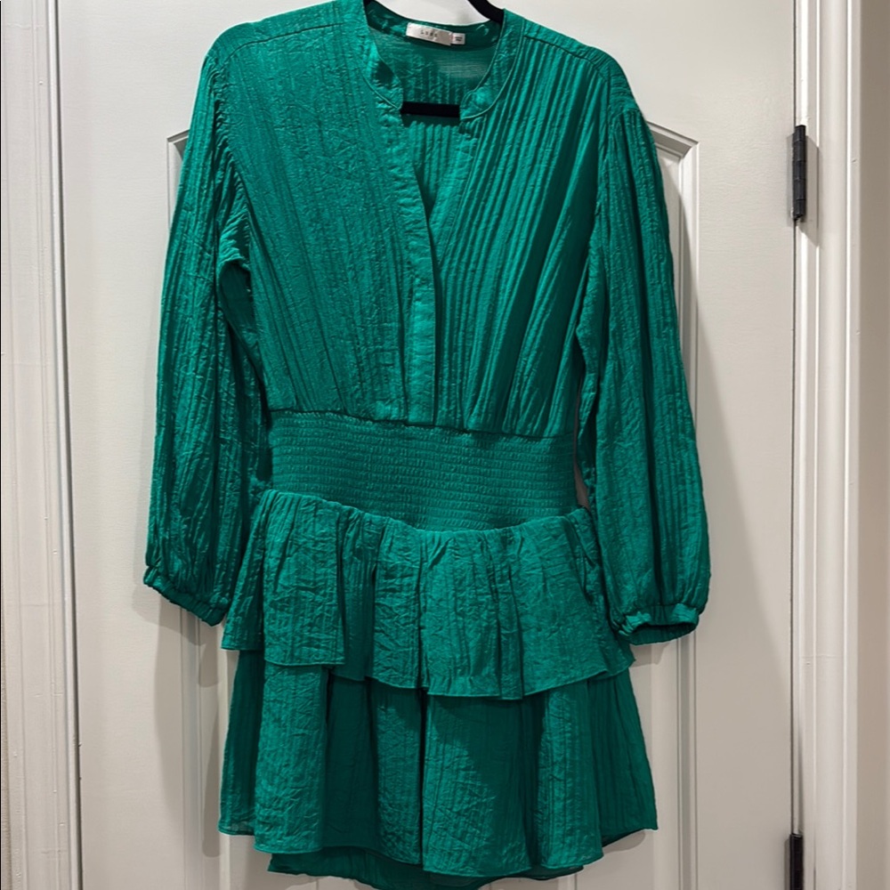 Lush Green Pleated Bishop Sleeve Sundress